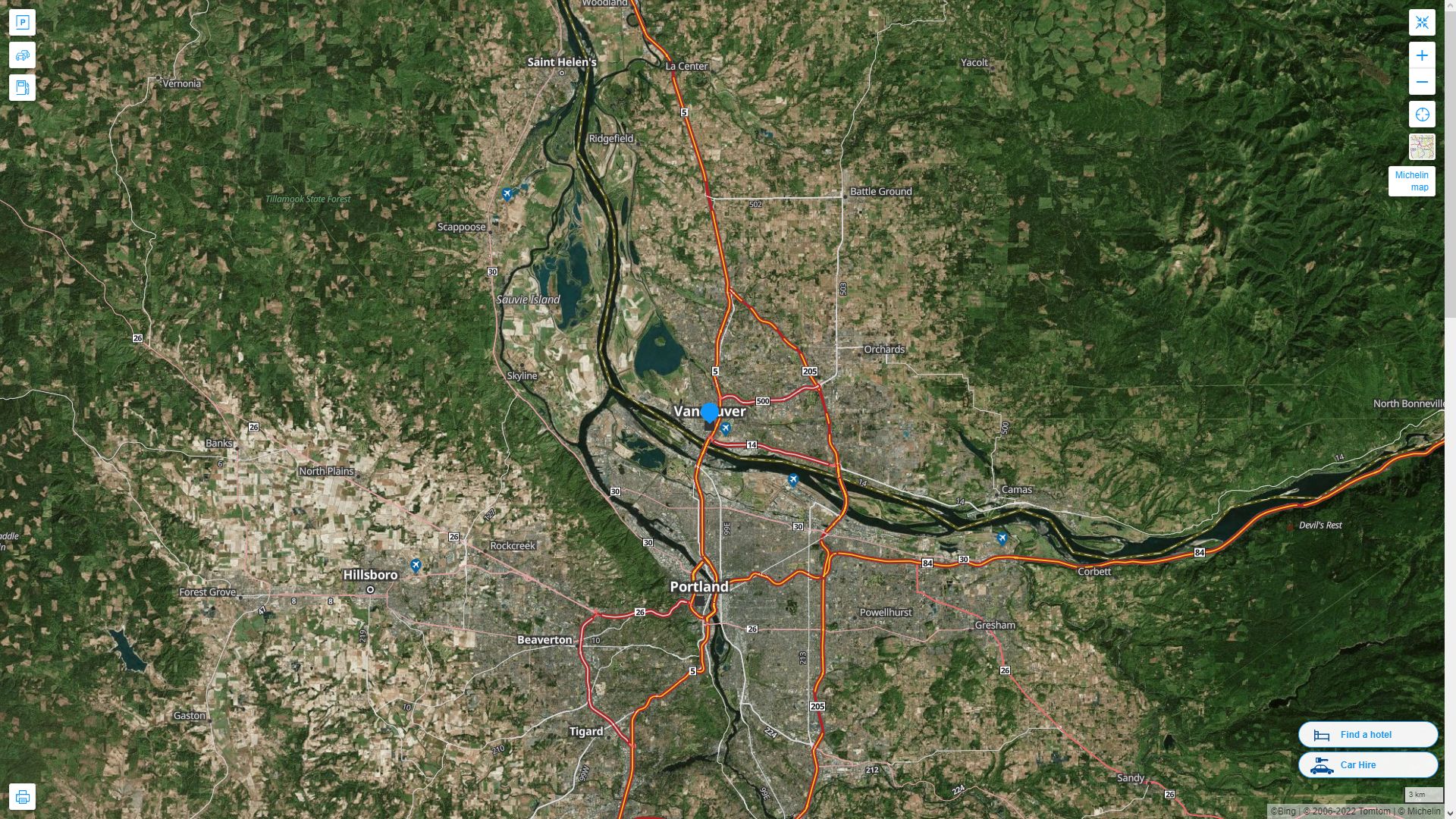 Vancouver Washington Highway and Road Map with Satellite View